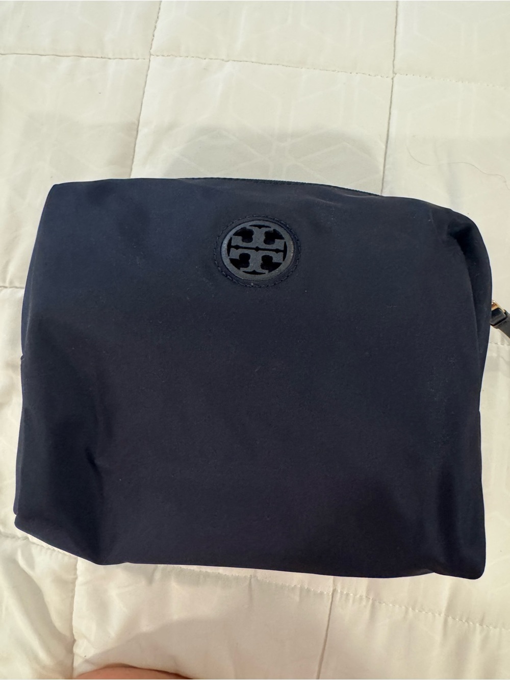 Tory Burch Navy Blue Nylon Toiletry Pouch with Logo